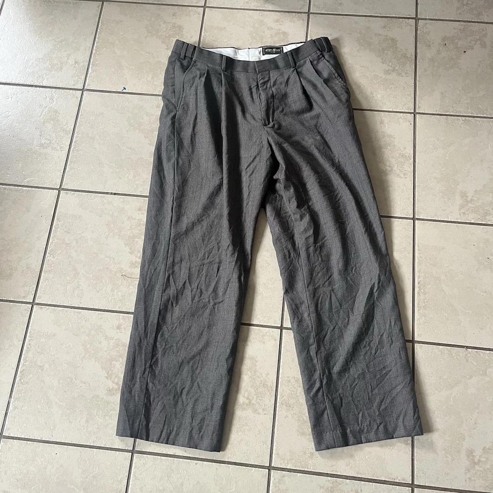 Eddie Bauer Men's Gray Check Wool Relaxed Fit Dress Pants Straight Leg Size 36